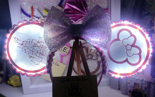 Sleeping Beauty Princess Castle Disney Minnie and Mickey Inspired Light Mouse Ears Headband - Disneyland Paris Pink White