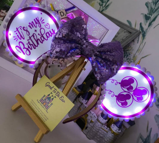 Birthday Age Celebration Disney Minnie and Mickey Inspired Light Mouse Ears Headband - Disney World Magic Kingdom Princess *Varied Colours*