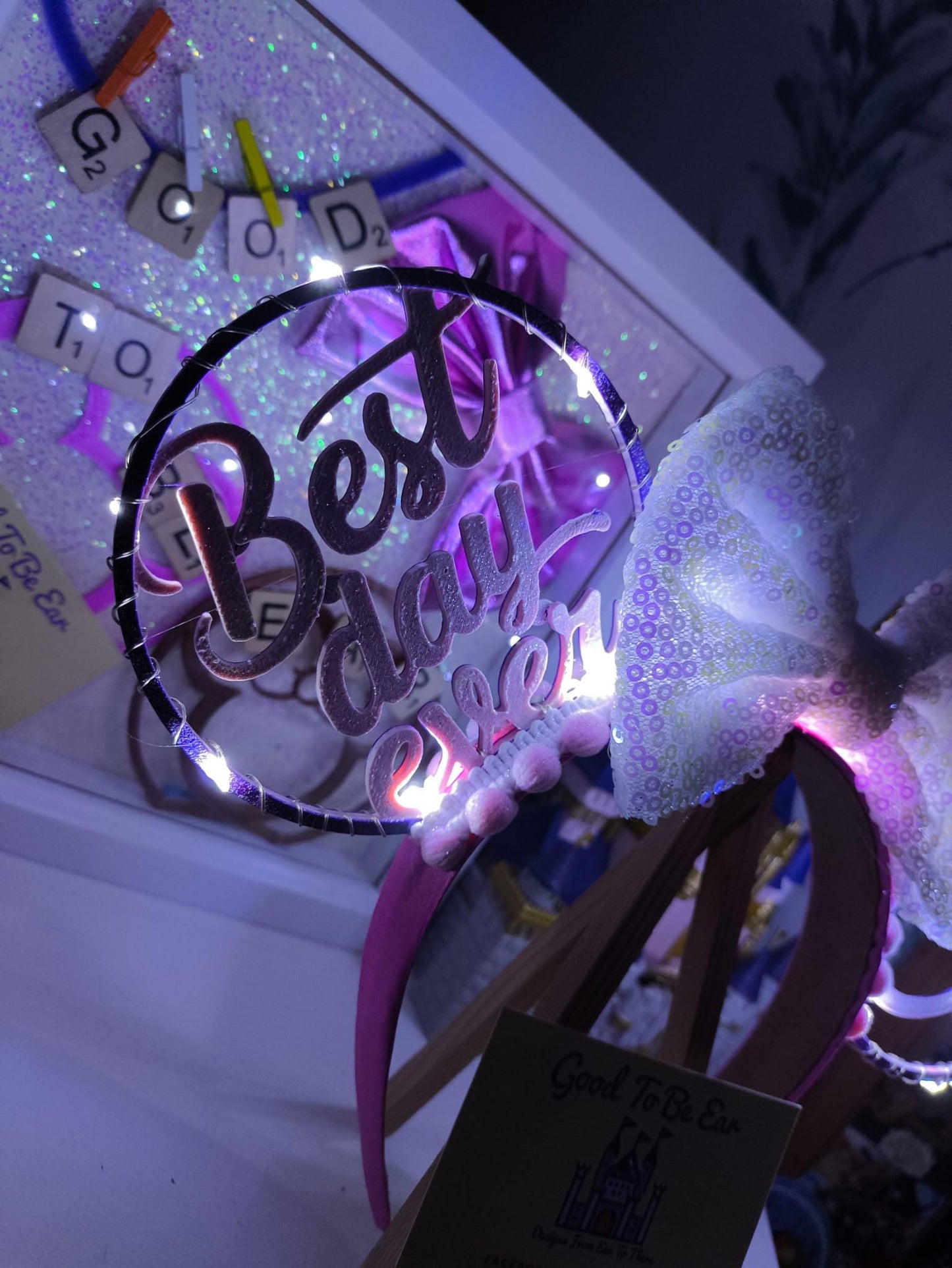 Birthday Best Day Ever Celebration Disney Minnie and Mickey Inspired Light Mouse Ears Headband - Disney World Magic Kingdom Princess Purple
