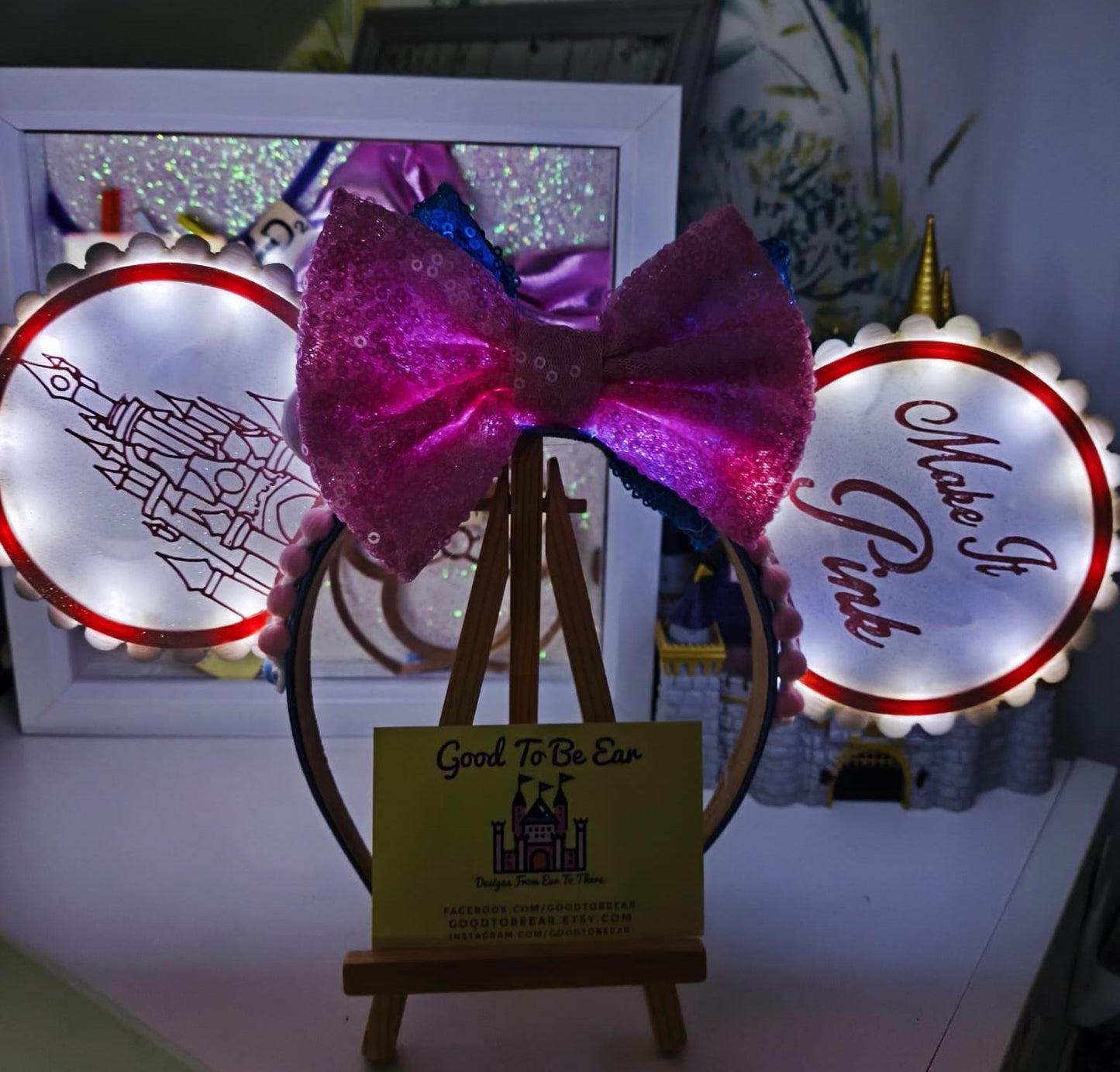 Sleeping Beauty Castle Reversible Make It Pink Blue Disney Minnie and Mickey Inspired Light Mouse Ears Headband - Disneyland Paris Princess