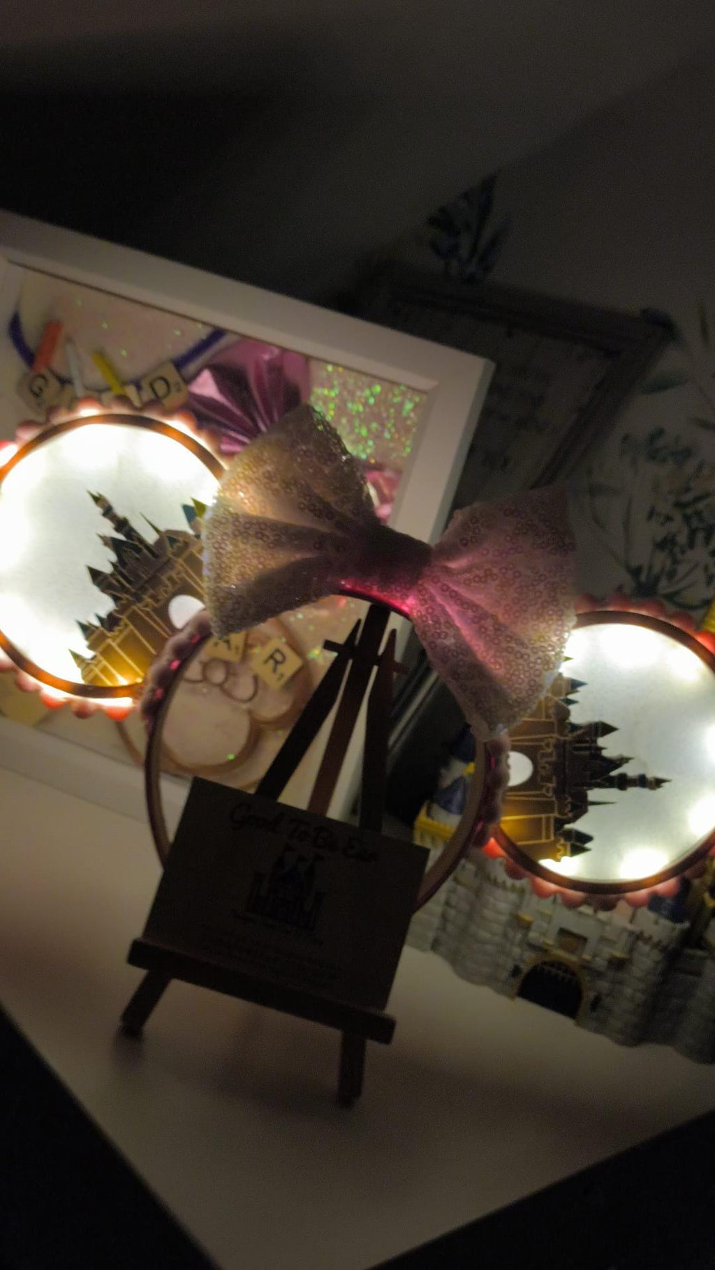 Sleeping Beauty Princess Castle Disney Minnie and Mickey Inspired Light Mouse Ears Headband - Disneyland Paris Pink White Silver