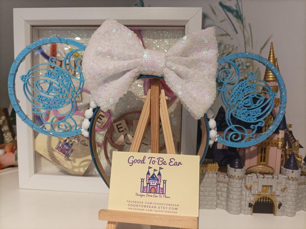 Cinderella Princess Carriage Disney Minnie and Mickey Inspired Light Mouse Ears Headband - Disney World Magic Kingdom Blue White