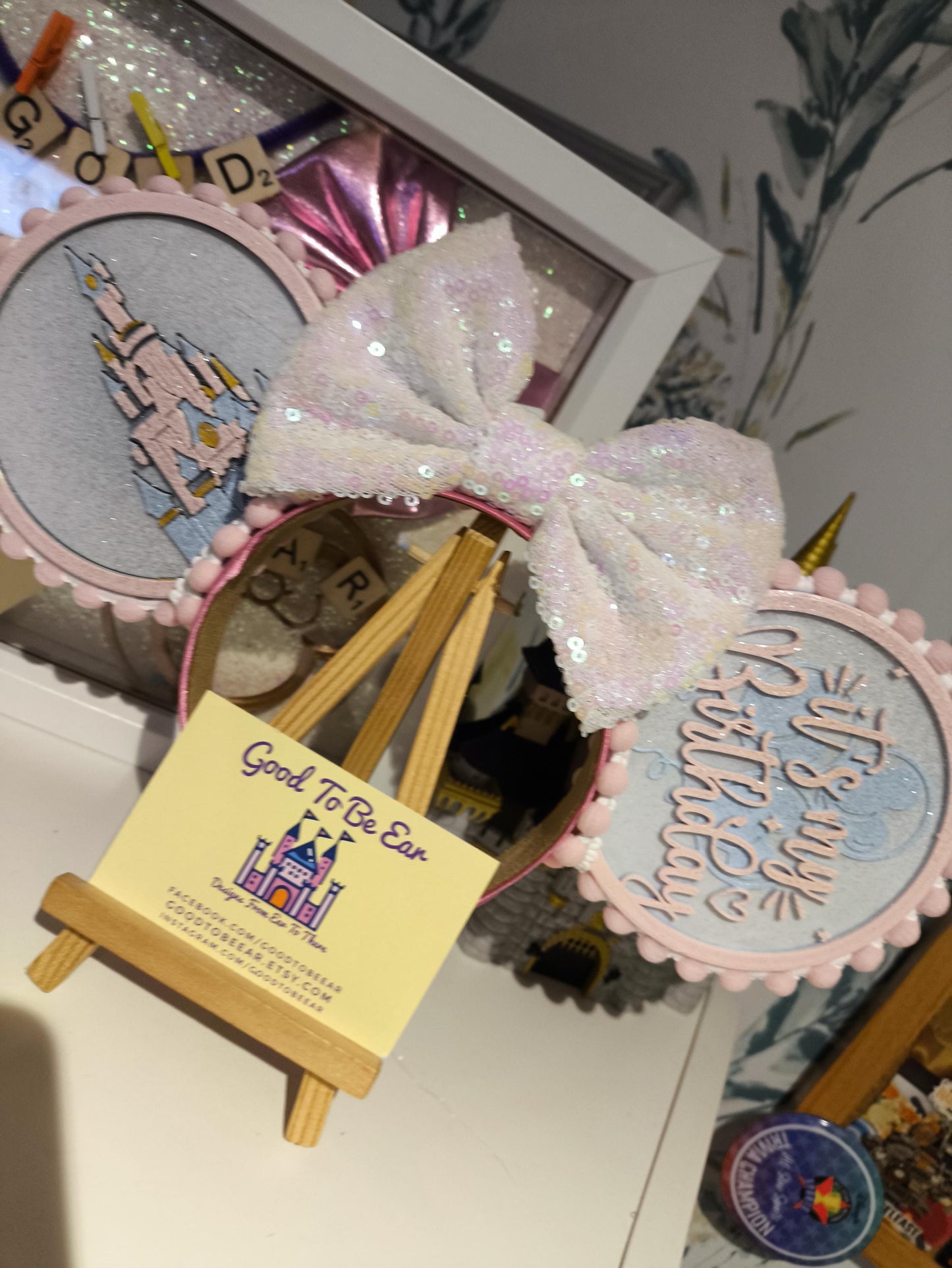 Sleeping Beauty Princess Castle Birthday Disney Minnie and Mickey Inspired Light Mouse Ears Headband- Disney Land White Blue Pink