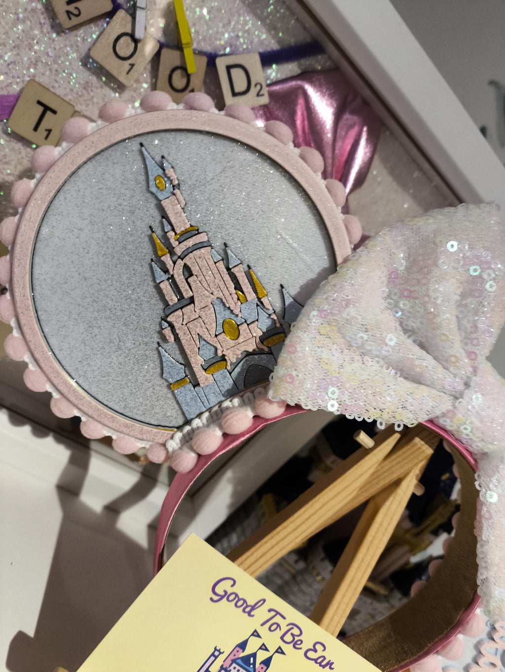 Sleeping Beauty Princess Castle Birthday Disney Minnie and Mickey Inspired Light Mouse Ears Headband- Disney Land White Blue Pink