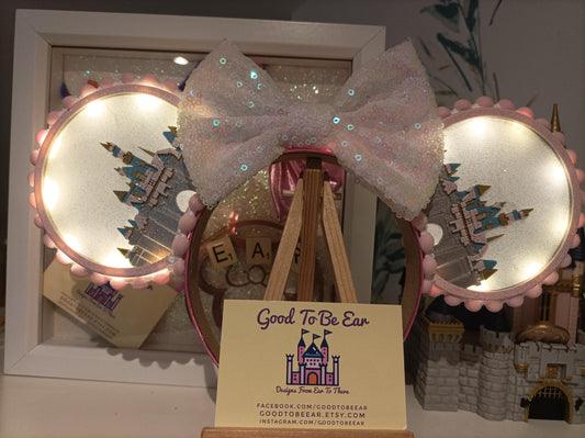 Sleeping Beauty Princess Castle Disney Minnie and Mickey Inspired Light Mouse Ears Headband - Disneyland Paris Pink White Silver