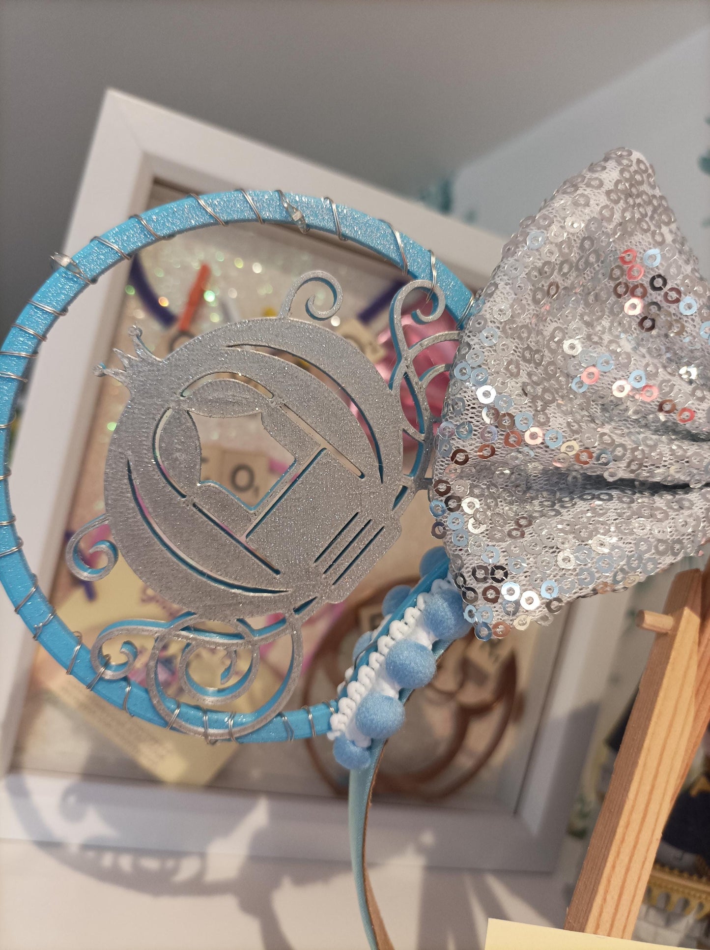 Cinderella Princess Carriage 75th Anniversay Disney Minnie and Mickey Inspired Light Mouse Ears Headband - Disney World Magic Kingdom Blue