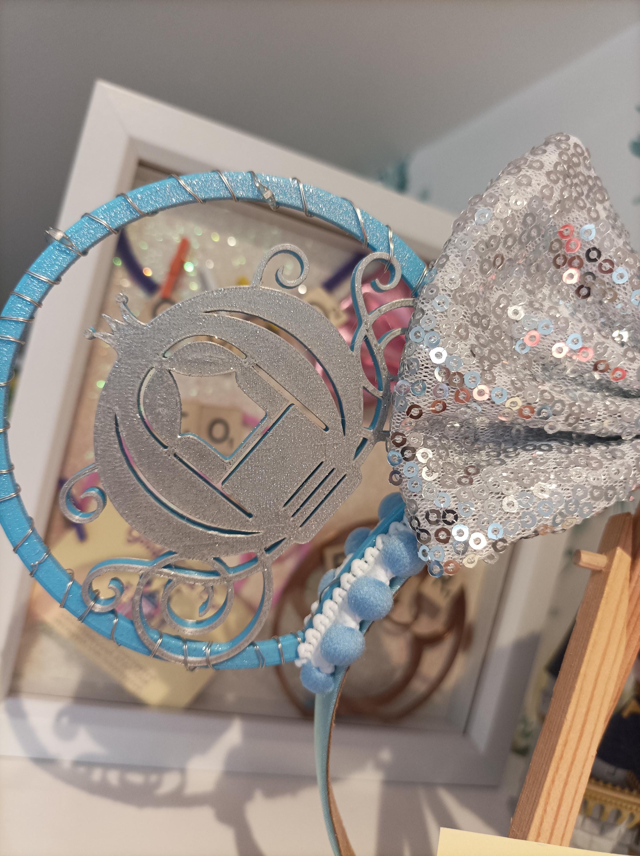 Cinderella Princess Carriage 75th Anniversay Disney Minnie and Mickey Inspired Light Mouse Ears Headband - Disney World Magic Kingdom Blue