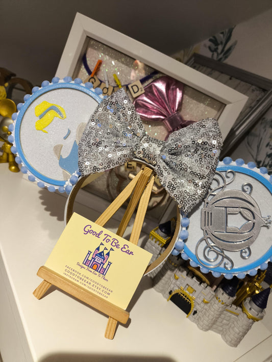 Cinderella Princess Carriage Disney Minnie and Mickey Inspired Light Mouse Ears Headband - Disney World Magic Kingdom Blue Silver White