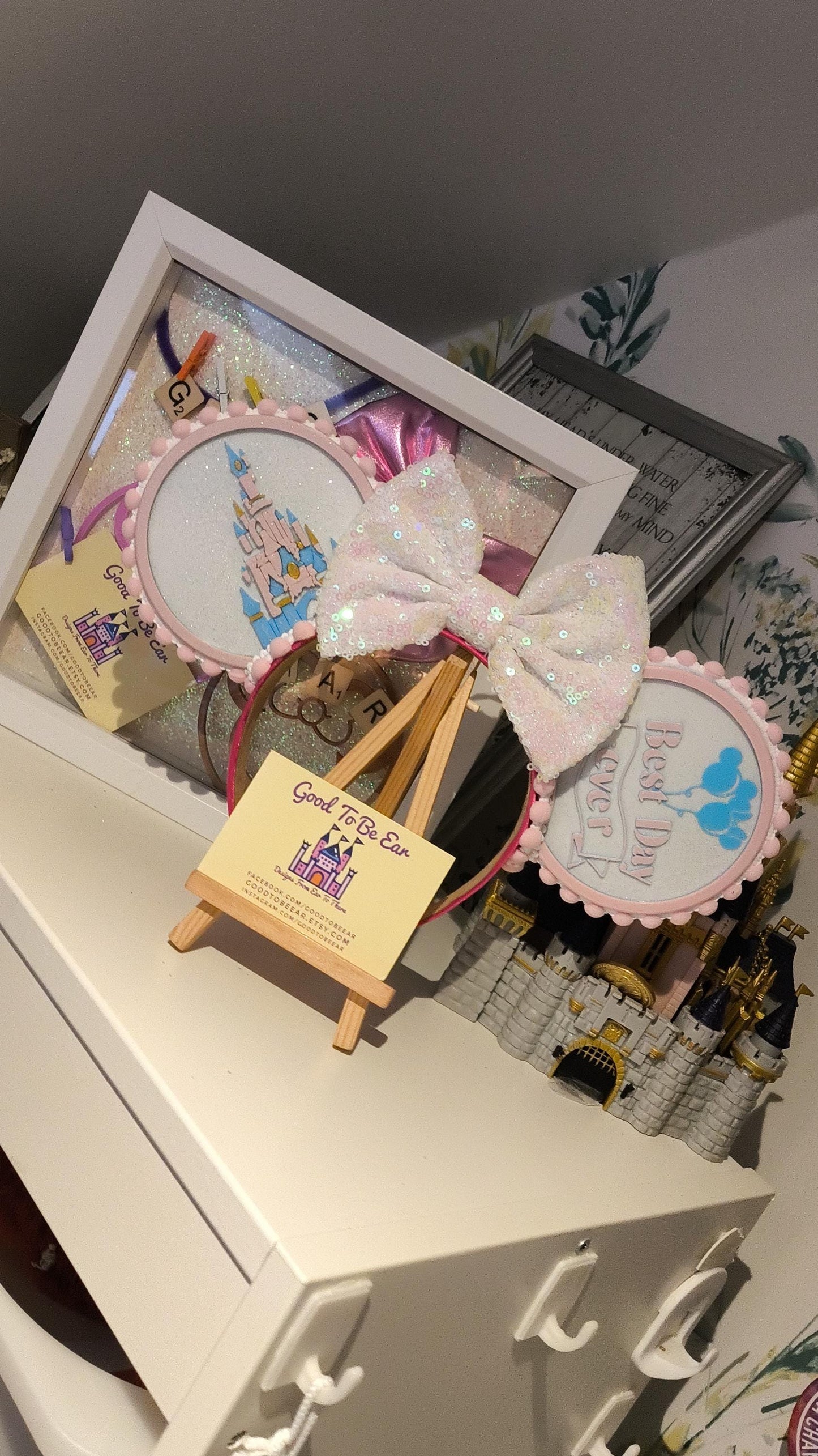 Sleeping Beauty Princess Castle Birthday Disney Minnie and Mickey Inspired Light Mouse Ears Headband- Disney Land White Blue Pink