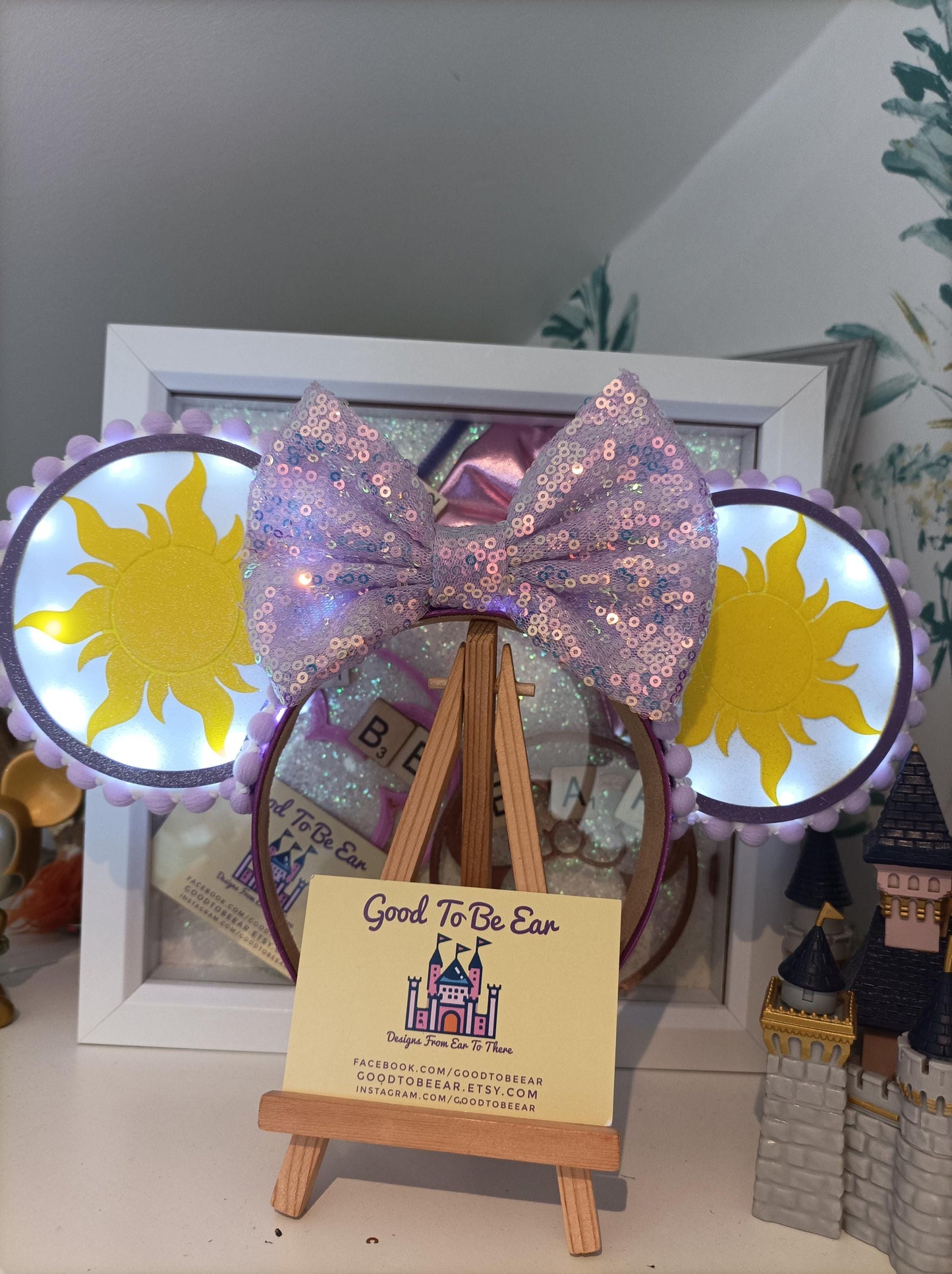 Rapunzel Suns Princess Disney Minnie and Mickey Inspired Light Mouse Ears Headband - Disney World Magic Kingdom Purple Yellow White