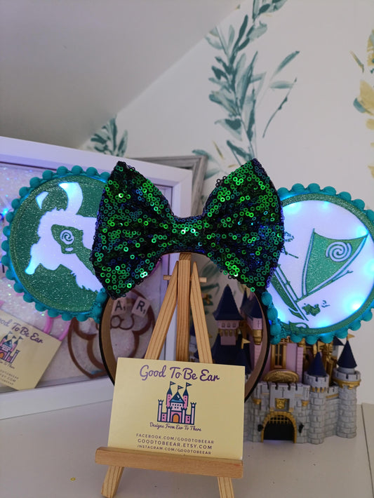 Moana Princess Disney Minnie and Mickey Inspired Light Mouse Ears Headband - Disney World Magic Kingdom Green Emerald White Black