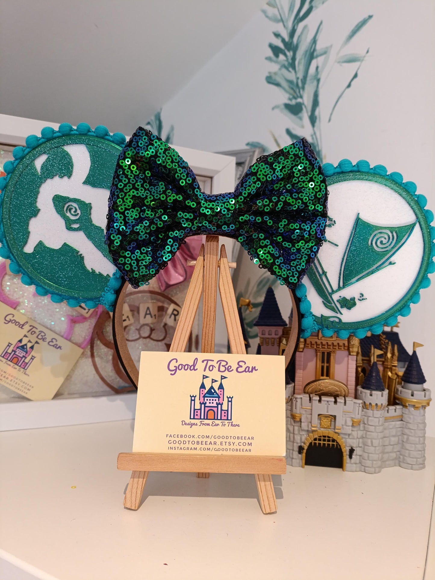 Moana Princess Disney Minnie and Mickey Inspired Light Mouse Ears Headband - Disney World Magic Kingdom Green Emerald White Black