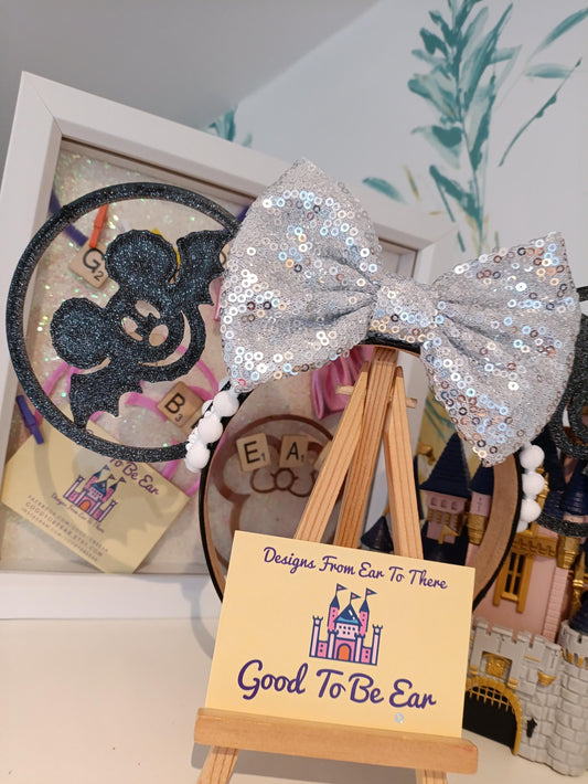 Halloween Bat Disney Minnie and Mickey Inspired Mouse Style Ears Headband Sparkly Sequin Black Silver Scary Party
