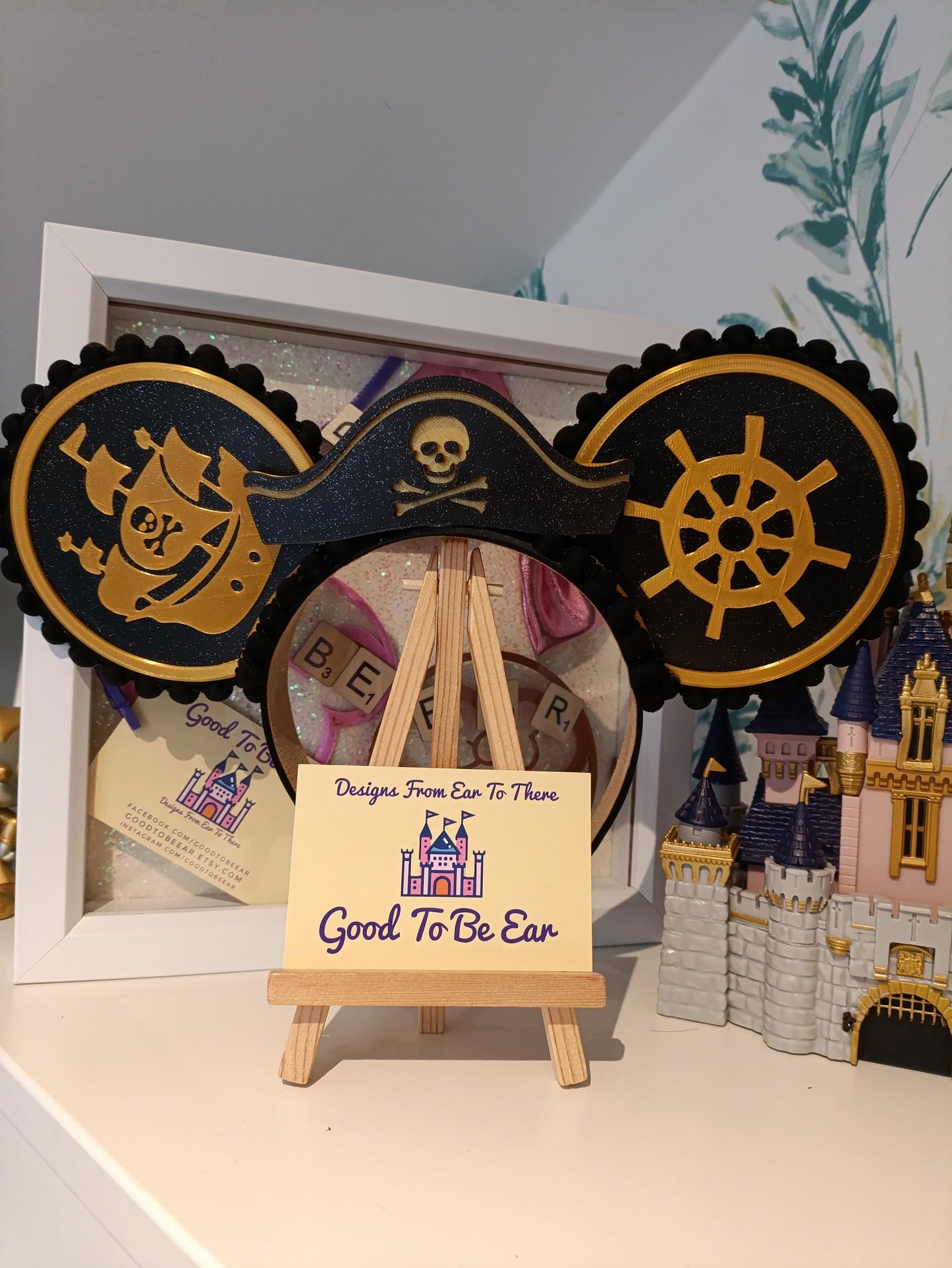 Pirates Hat Cruise Disney Minnie and Mickey Inspired Mouse Style Ears Headband Sparkly Black Gold