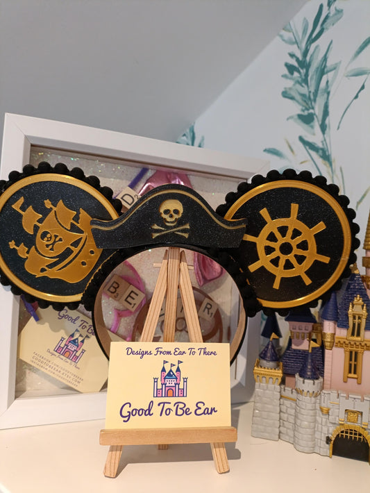 Pirates Hat Cruise Disney Minnie and Mickey Inspired Mouse Style Ears Headband Sparkly Black Gold