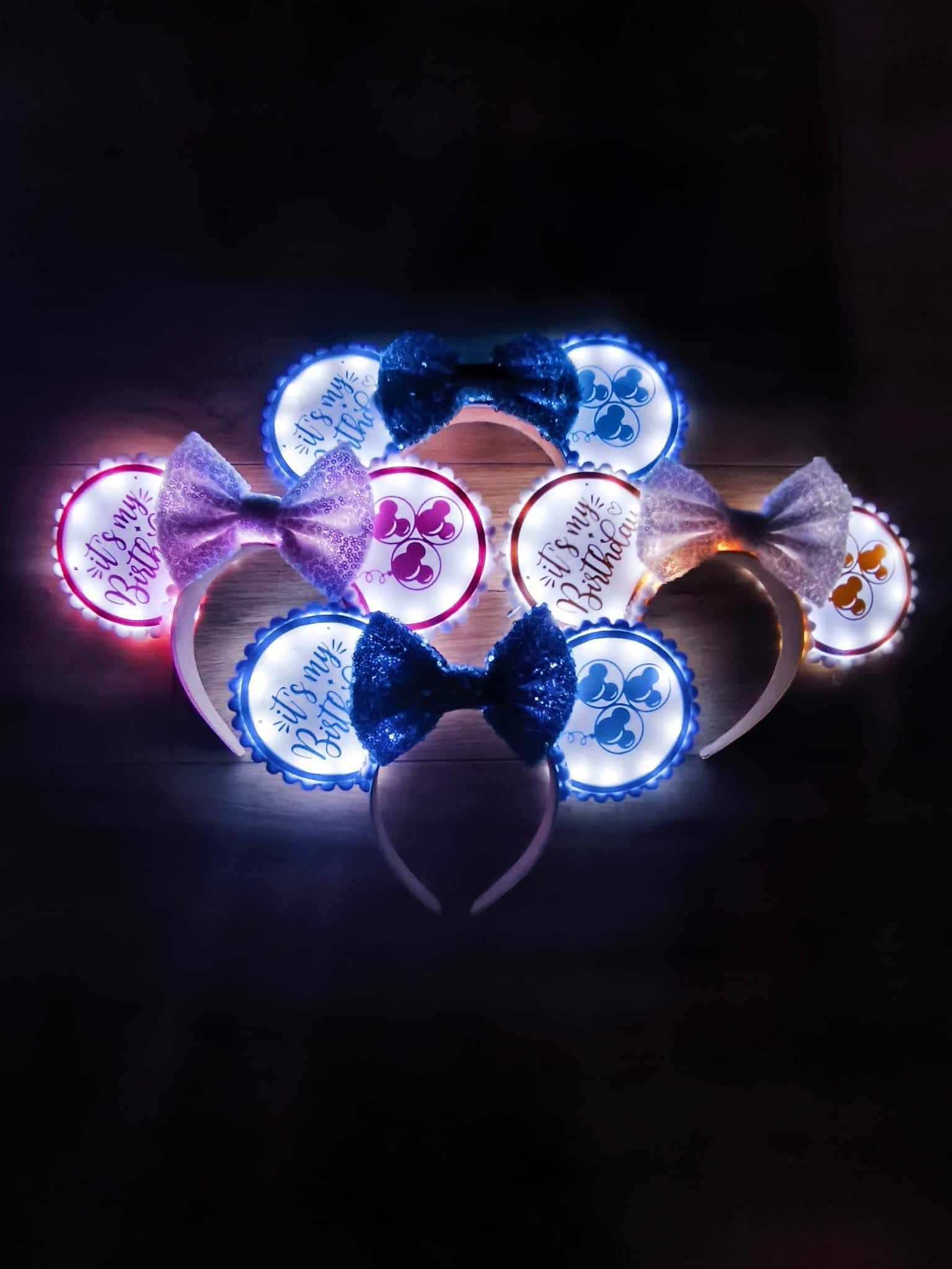 Birthday Age Celebration Disney Minnie and Mickey Inspired Light Mouse Ears Headband - Disney World Magic Kingdom Princess *Varied Colours*