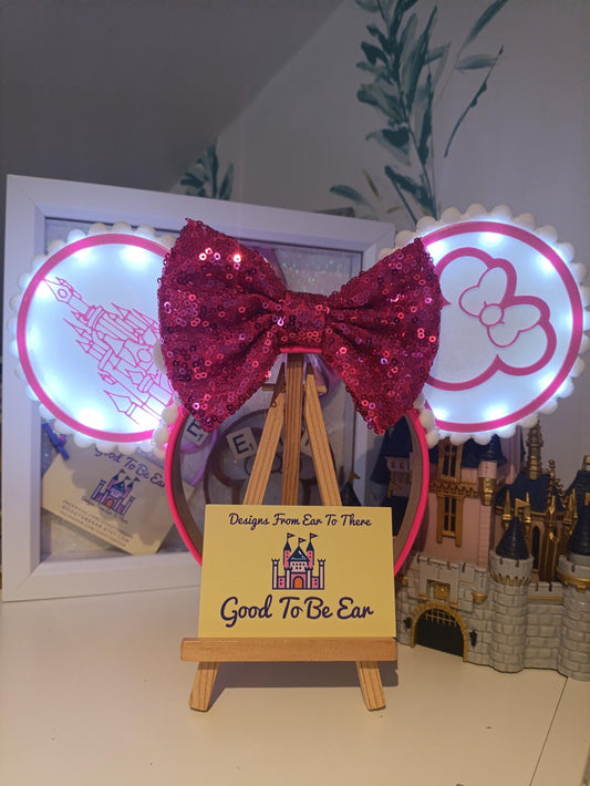 Sleeping Beauty Princess Castle Disney Minnie and Mickey Inspired Light Mouse Ears Headband - Disneyland Paris Bright Pink White