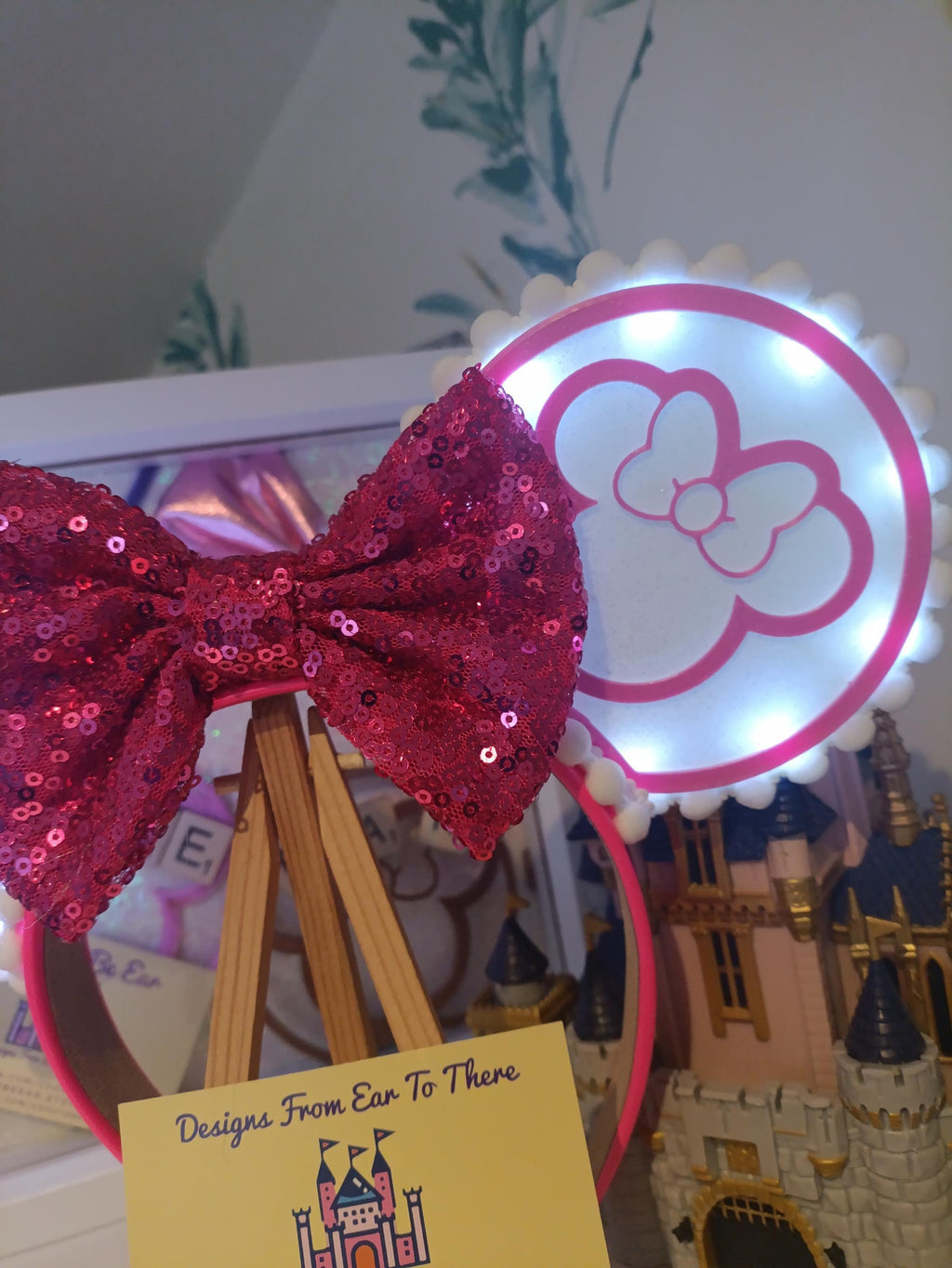 Sleeping Beauty Princess Castle Disney Minnie and Mickey Inspired Light Mouse Ears Headband - Disneyland Paris Bright Pink White