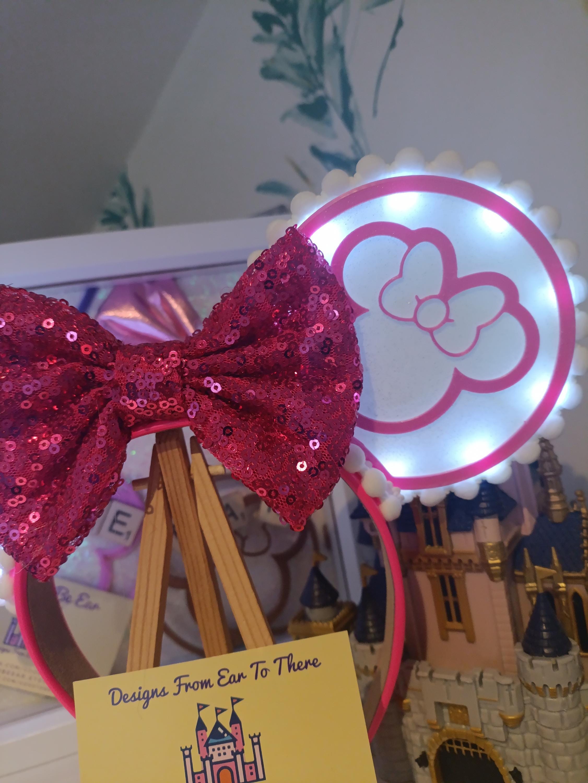 Sleeping Beauty Princess Castle Disney Minnie and Mickey Inspired Light Mouse Ears Headband - Disneyland Paris Bright Pink White