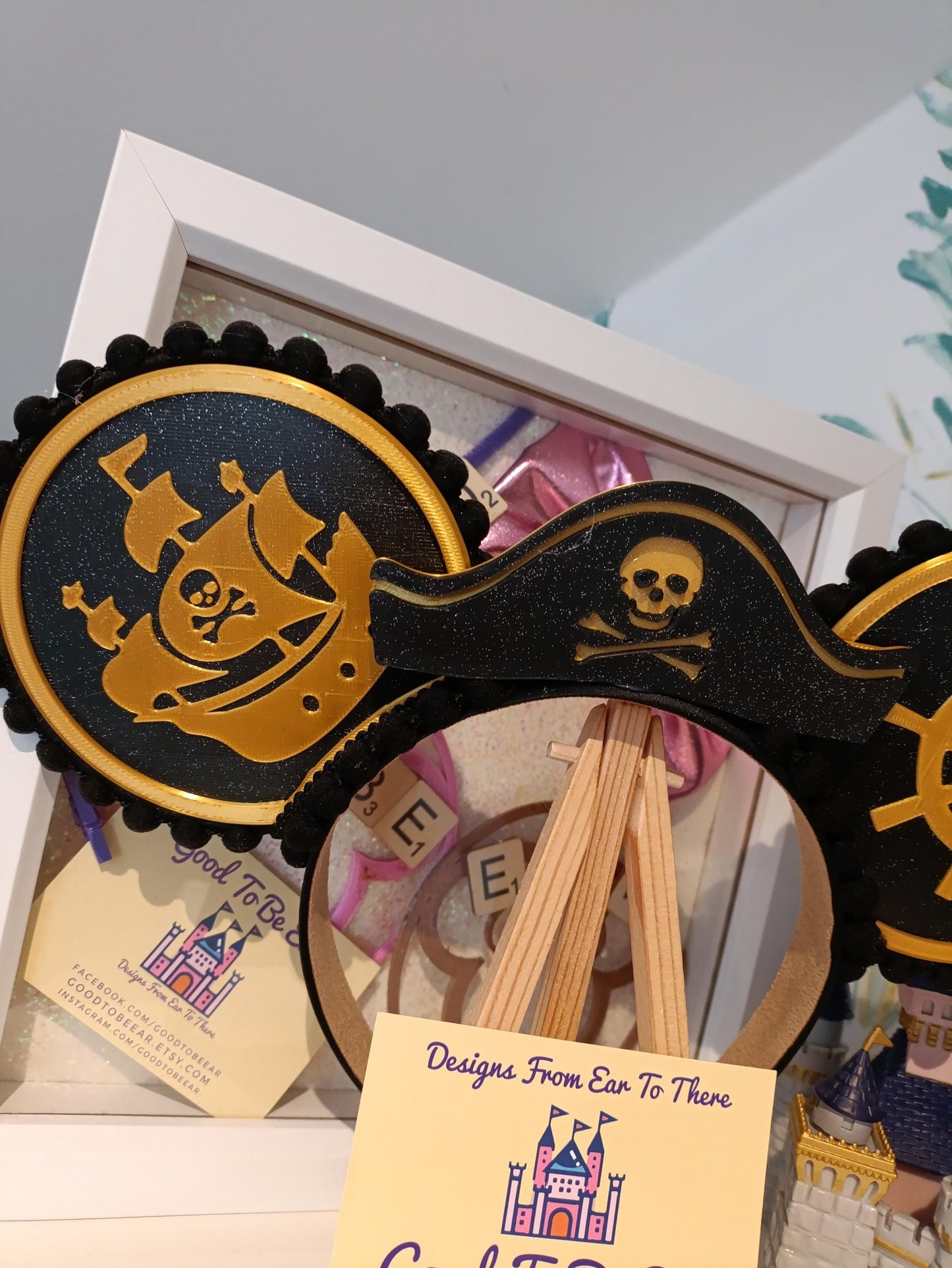 Pirates Hat Cruise Disney Minnie and Mickey Inspired Mouse Style Ears Headband Sparkly Black Gold