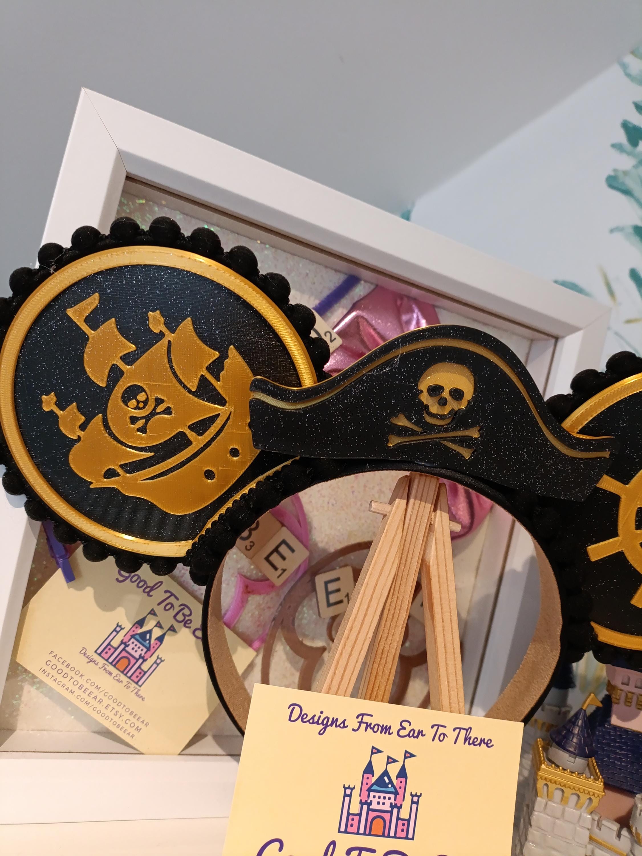 Pirates Hat Cruise Disney Minnie and Mickey Inspired Mouse Style Ears Headband Sparkly Black Gold