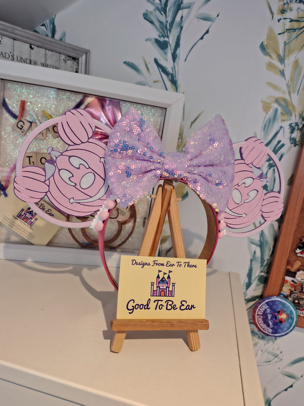 Pink Pumpkin Light Disney Minnie and Mickey Inspired Mouse Ears Headband Sparkly Sequin - Magic Kingdom Scary Party Pink Purple