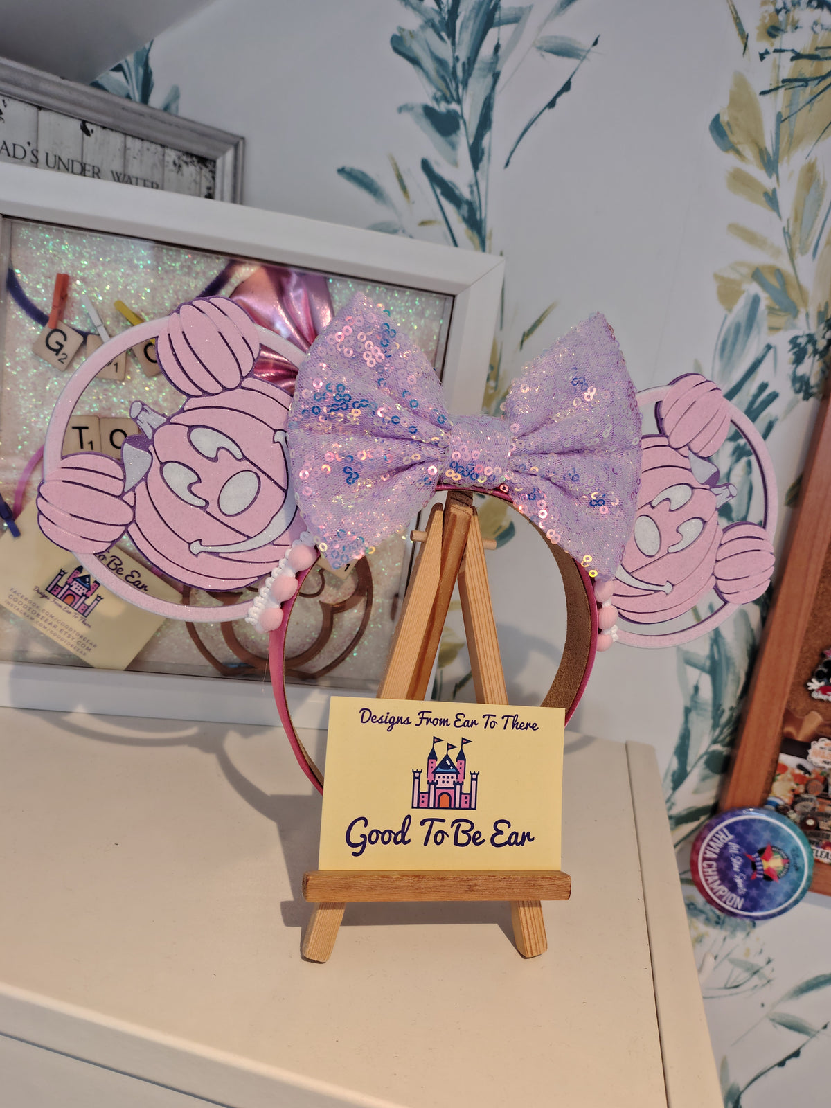 Pink Pumpkin Light Disney Minnie and Mickey Inspired Mouse Ears Headband Sparkly Sequin - Magic Kingdom Scary Party Pink Purple