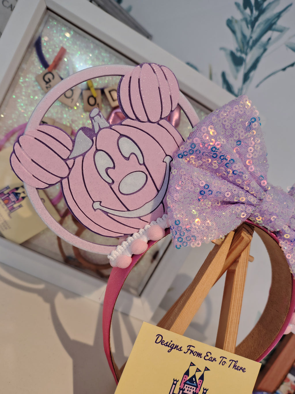 Pink Pumpkin Light Disney Minnie and Mickey Inspired Mouse Ears Headband Sparkly Sequin - Magic Kingdom Scary Party Pink Purple