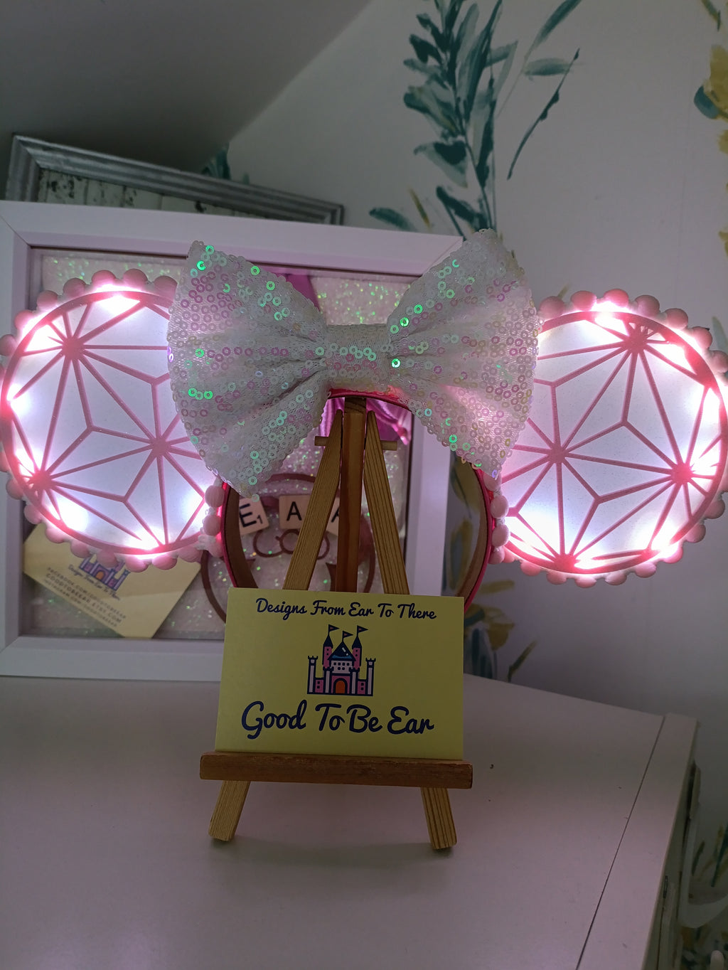 Pink Epcot Spaceship Earth Disney Minnie and Mickey Inspired Light Mouse Ears Headband- Disney World White Figment