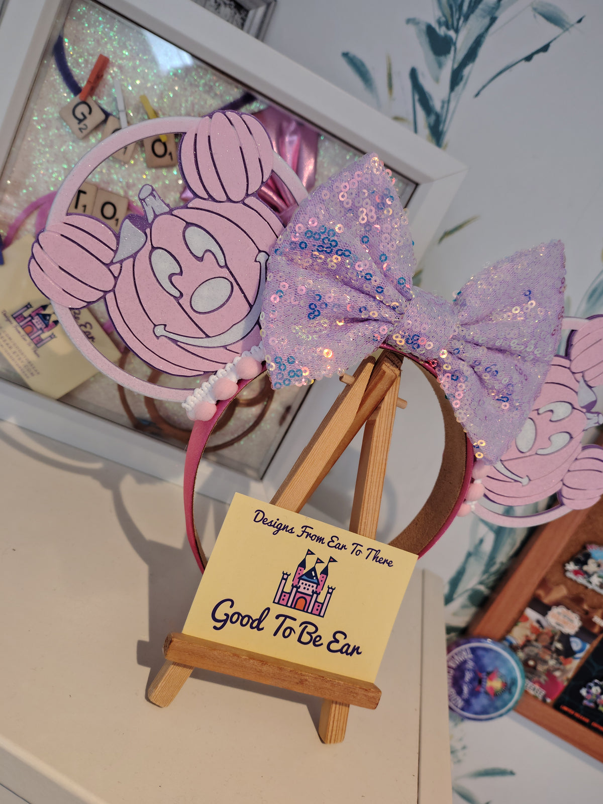 Pink Pumpkin Light Disney Minnie and Mickey Inspired Mouse Ears Headband Sparkly Sequin - Magic Kingdom Scary Party Pink Purple