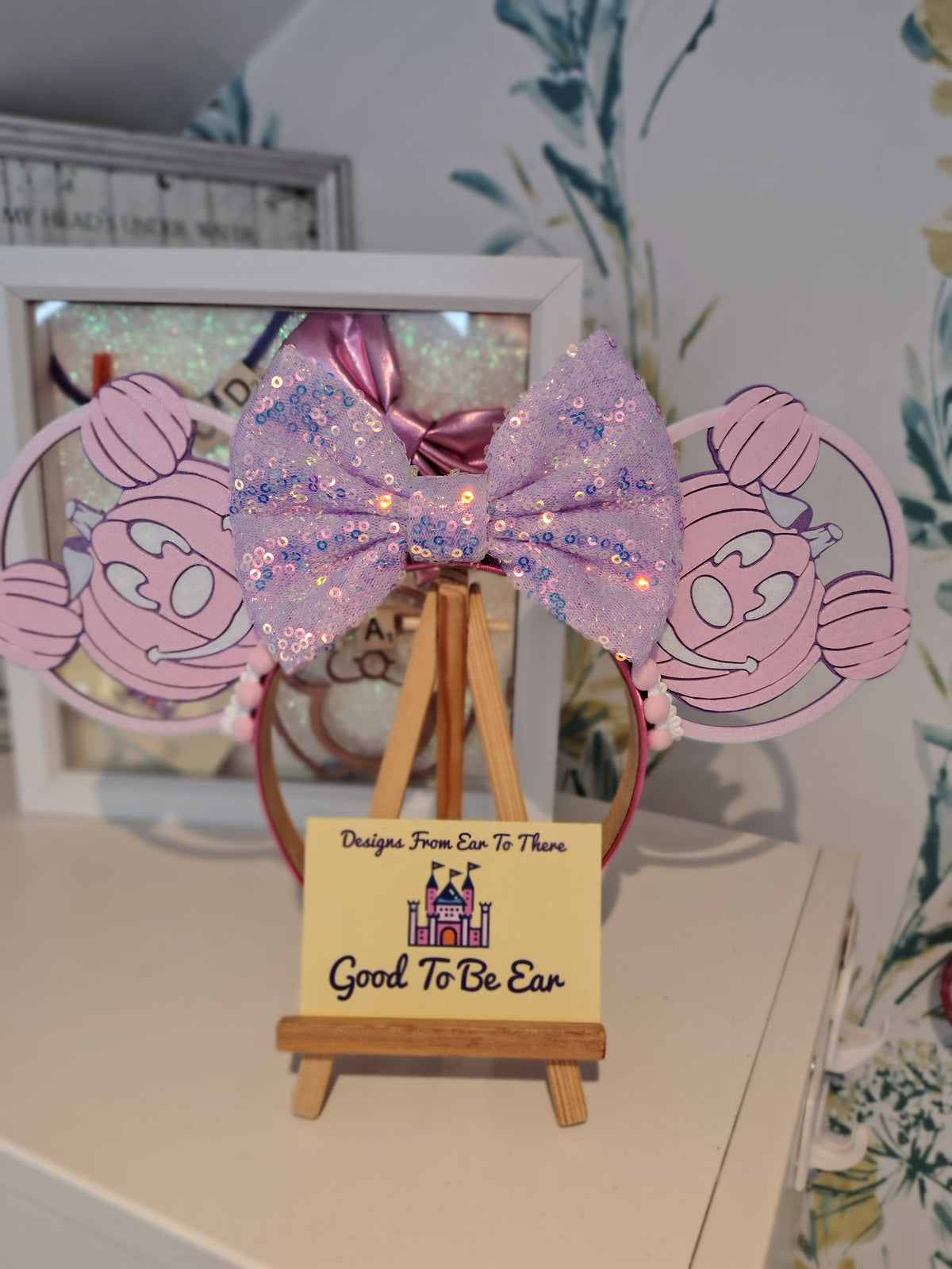 Pink Pumpkin Light Disney Minnie and Mickey Inspired Mouse Ears Headband Sparkly Sequin - Magic Kingdom Scary Party Pink Purple