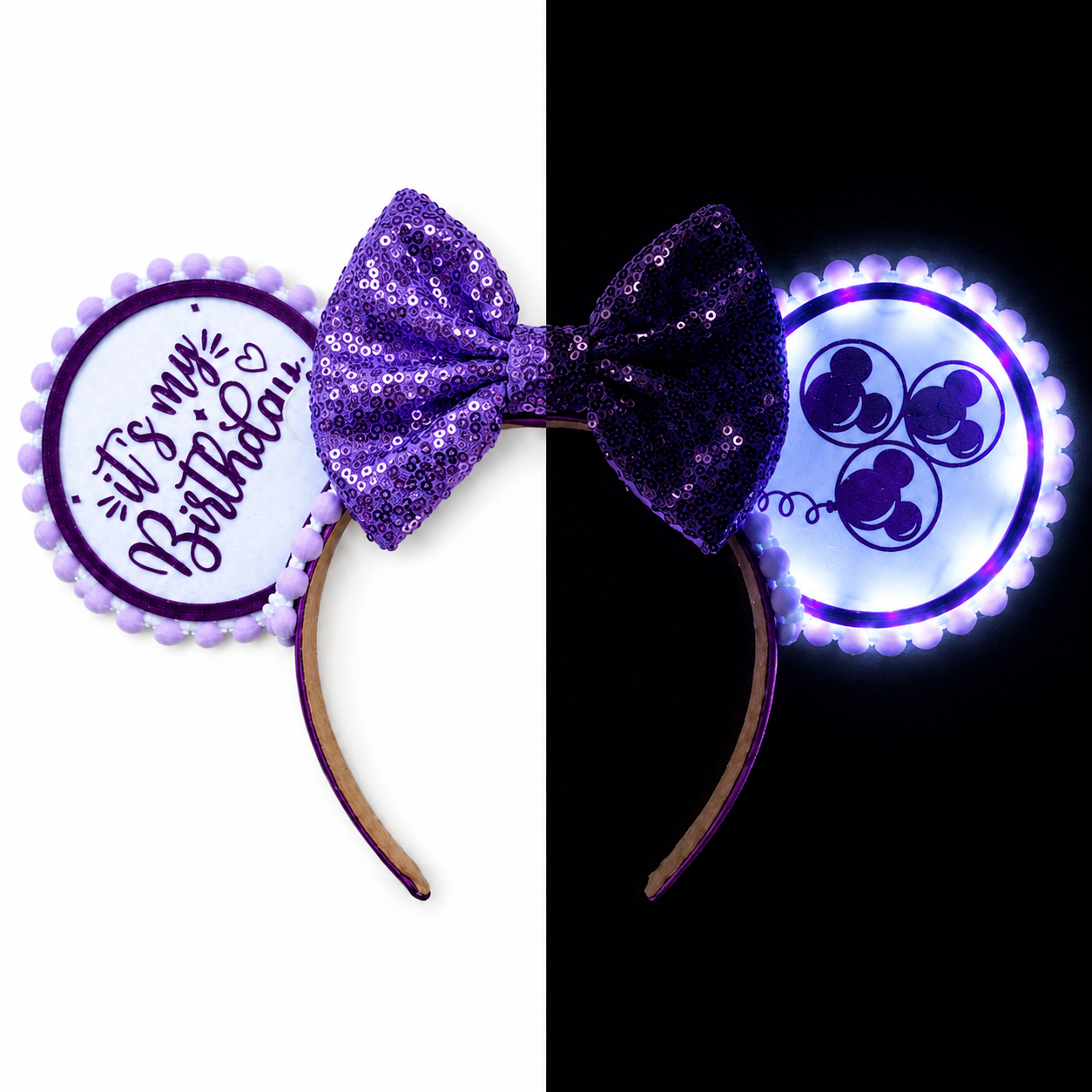 Birthday Age Celebration Disney Minnie and Mickey Inspired Light Mouse Ears Headband - Disney World Magic Kingdom Princess *Varied Colours*