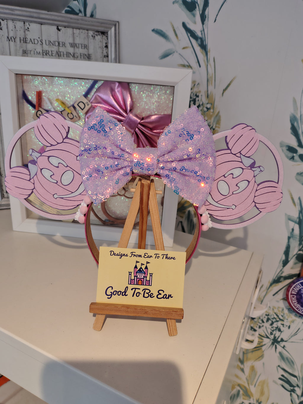 Pink Pumpkin Light Disney Minnie and Mickey Inspired Mouse Ears Headband Sparkly Sequin - Magic Kingdom Scary Party Pink Purple