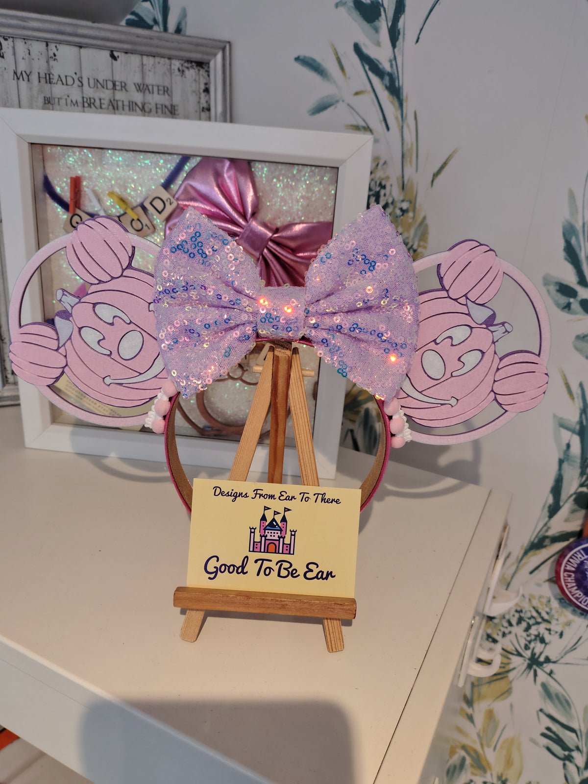 Pink Pumpkin Light Disney Minnie and Mickey Inspired Mouse Ears Headband Sparkly Sequin - Magic Kingdom Scary Party Pink Purple