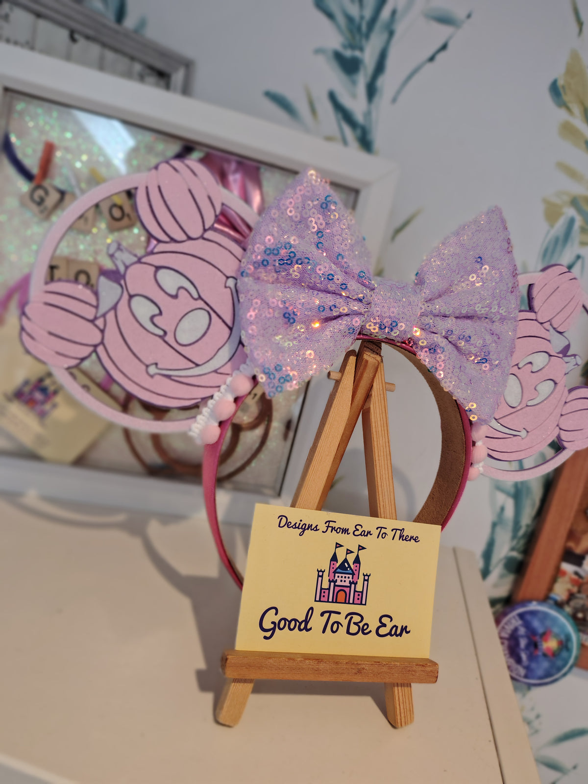 Pink Pumpkin Light Disney Minnie and Mickey Inspired Mouse Ears Headband Sparkly Sequin - Magic Kingdom Scary Party Pink Purple