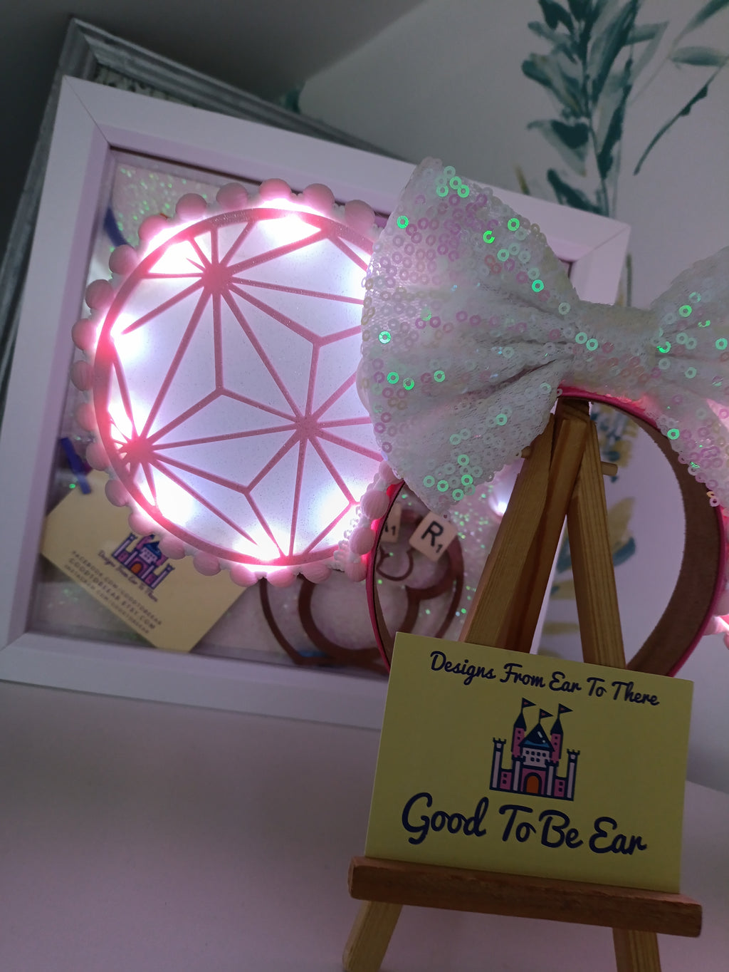 Pink Epcot Spaceship Earth Disney Minnie and Mickey Inspired Light Mouse Ears Headband- Disney World White Figment