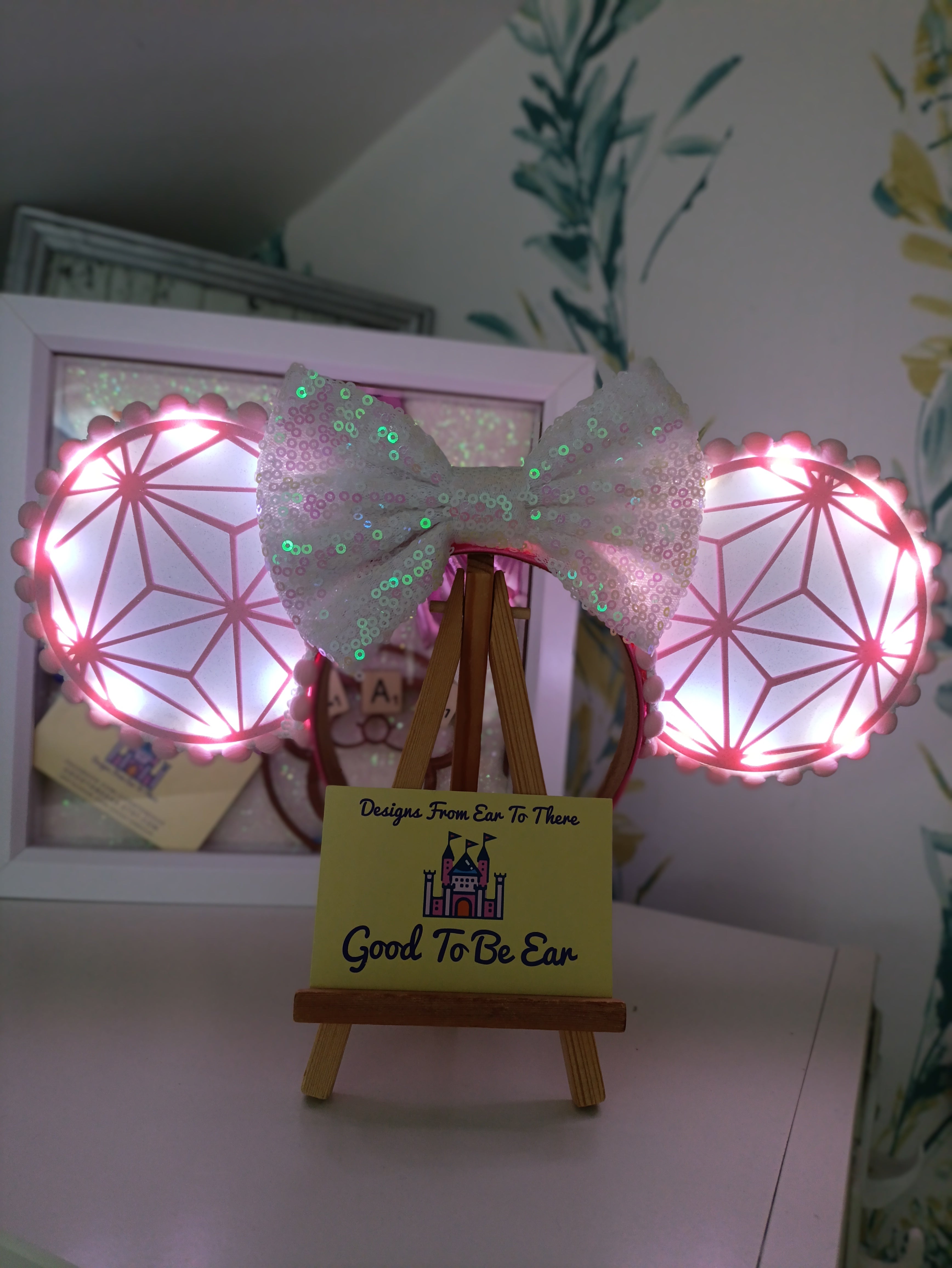 Pink Epcot Spaceship Earth Disney Minnie and Mickey Inspired Light Mouse Ears Headband- Disney World White Figment