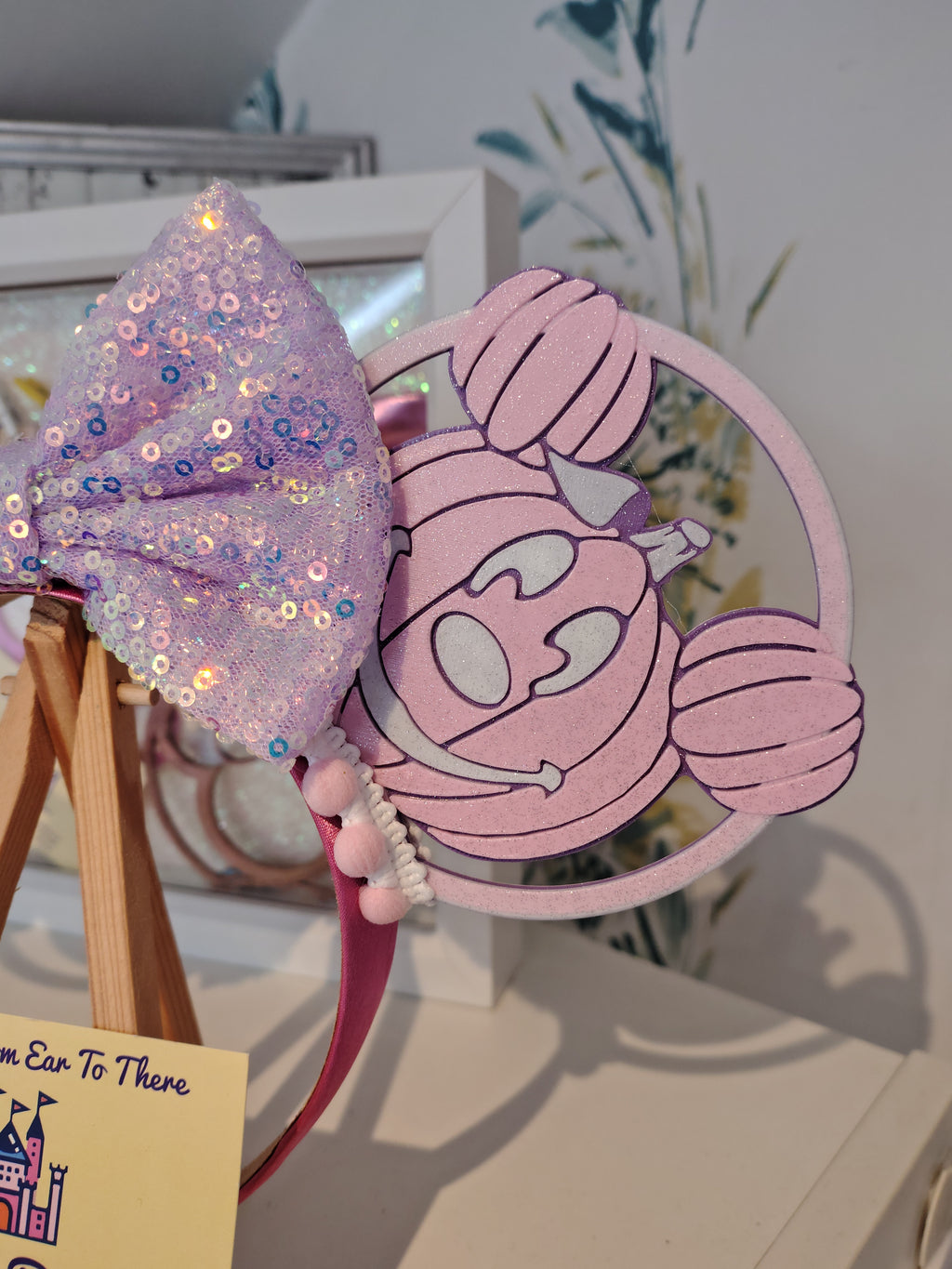 Pink Pumpkin Light Disney Minnie and Mickey Inspired Mouse Ears Headband Sparkly Sequin - Magic Kingdom Scary Party Pink Purple