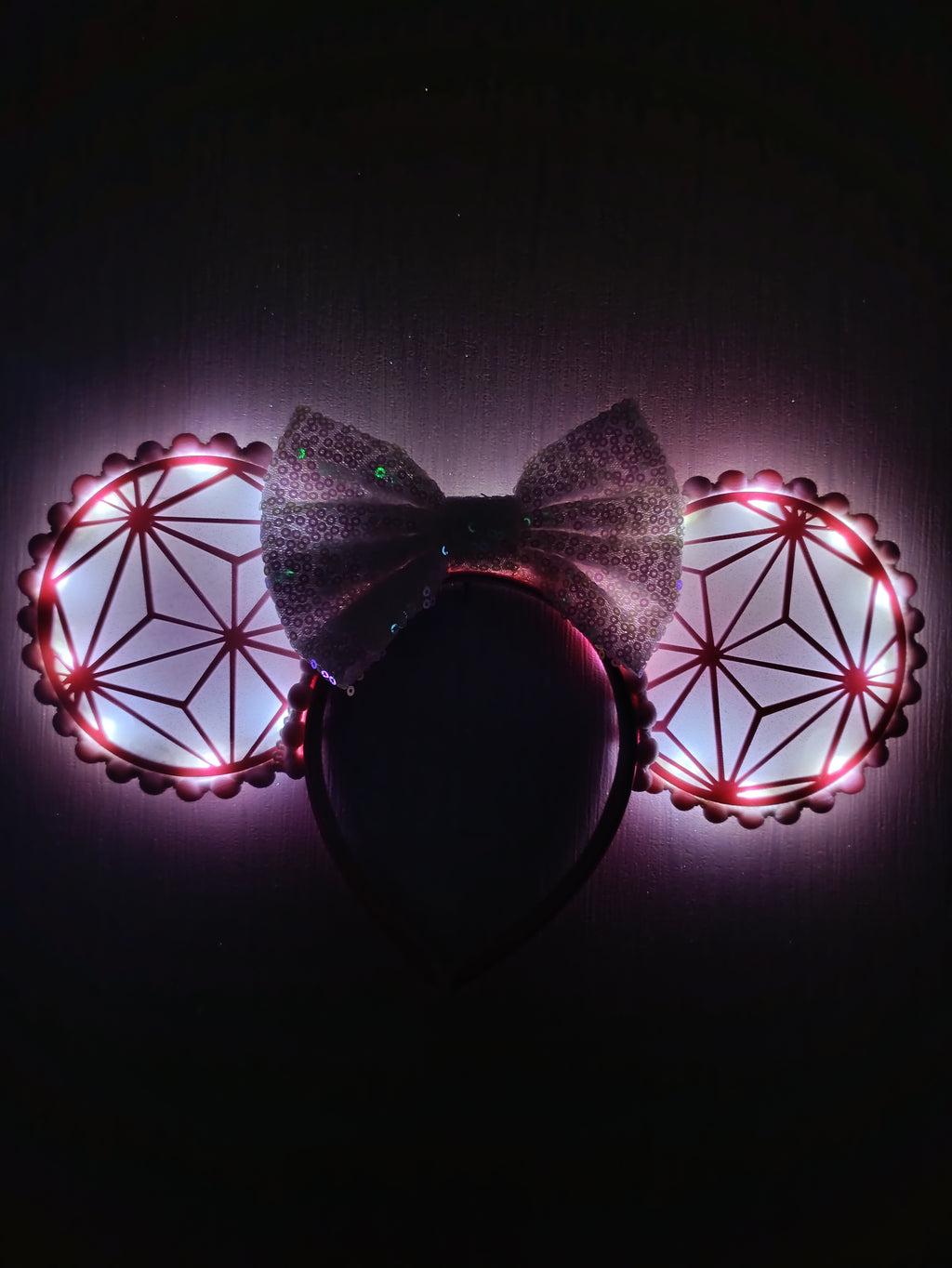Pink Epcot Spaceship Earth Disney Minnie and Mickey Inspired Light Mouse Ears Headband- Disney World White Figment