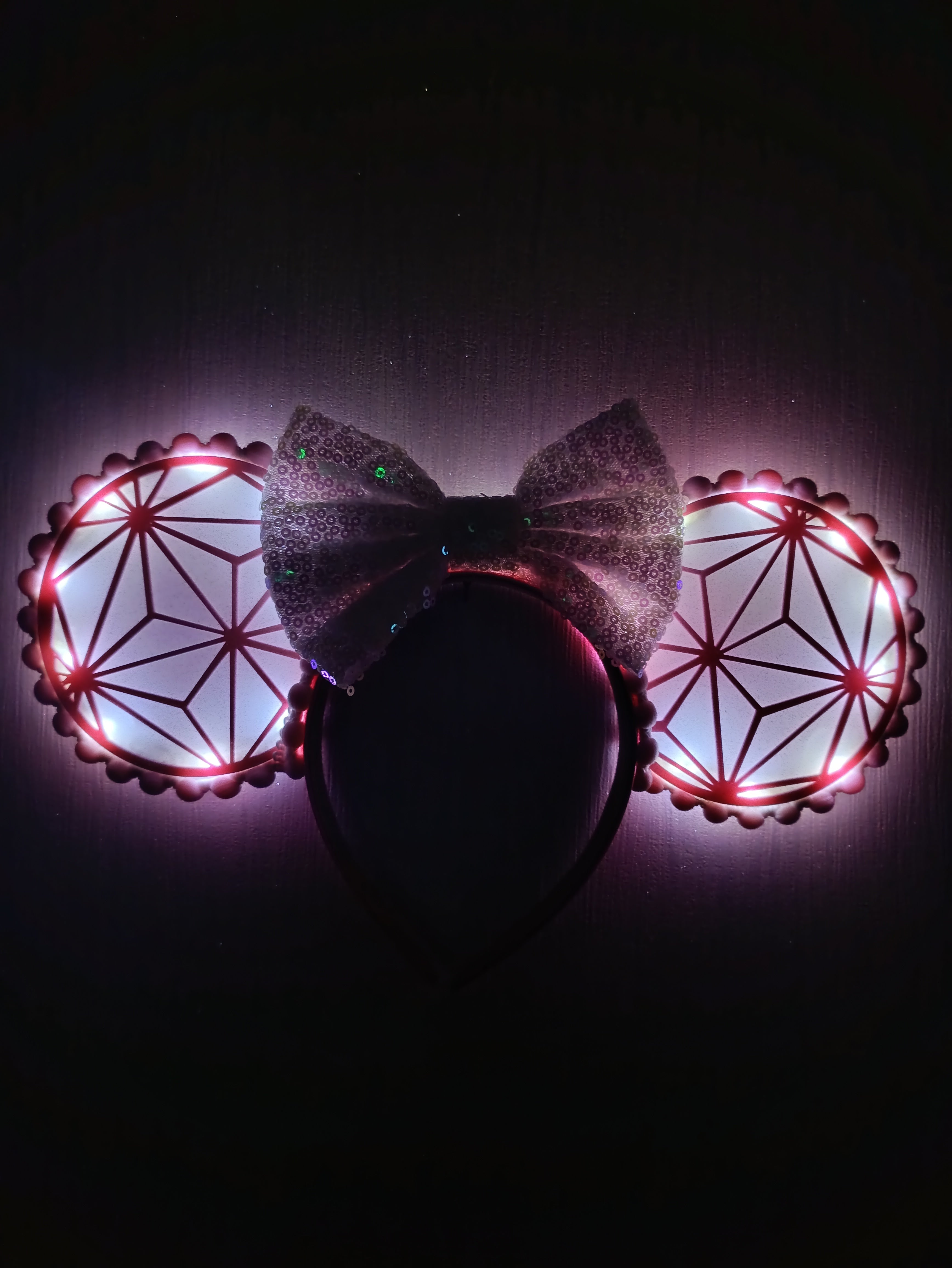 Pink Epcot Spaceship Earth Disney Minnie and Mickey Inspired Light Mouse Ears Headband- Disney World White Figment